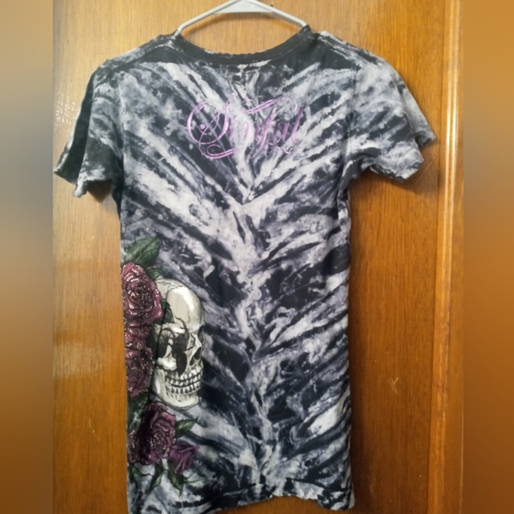 Sinful Black /White Print With Pink Roses and Skull Small Size Stretchy - Picture 11 of 14